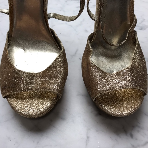 CeCe Gold Glitter Metallic Open Toe Stiletto Heels - Picture 3 of 11